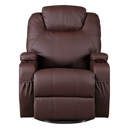 Brown Massage Sofa Chair Recliner 360 Degree Swivel PU Leather Lounge 8 Point Heated