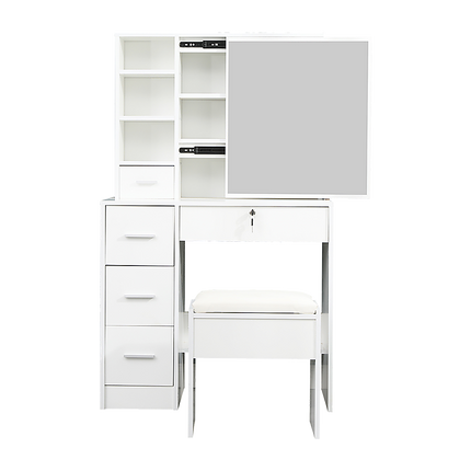 Dressing Table Stool Mirror Jewellery Cabinet Makeup Storage Drawer White