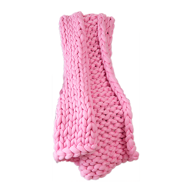 Hand Knitted Chunky Blanket Thick Acrylic Yarn Blanket Home Decor Throw Rug - Pink