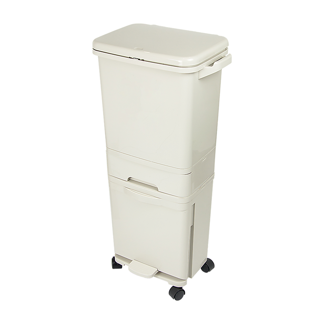 42L Rubbish Bin Waste Trash Can Pedal Recycling Kitchen Wheel 2 Compartment