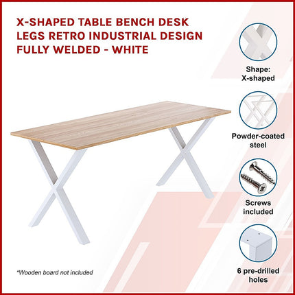 X-Shaped Table Bench Desk Legs Retro Industrial Design Fully Welded - White