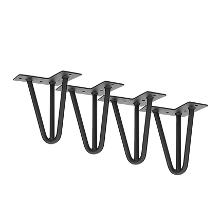 Set of 4 Industrial 3-Rod Retro Hairpin Table Legs 12mm Steel Bench Desk - 11cm Black