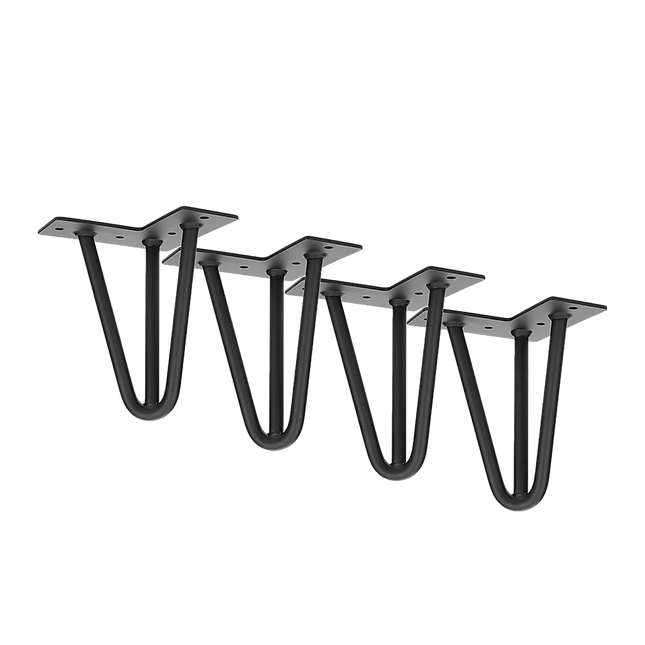 Set of 4 Industrial 3-Rod Retro Hairpin Table Legs 12mm Steel Bench Desk - 11cm Black