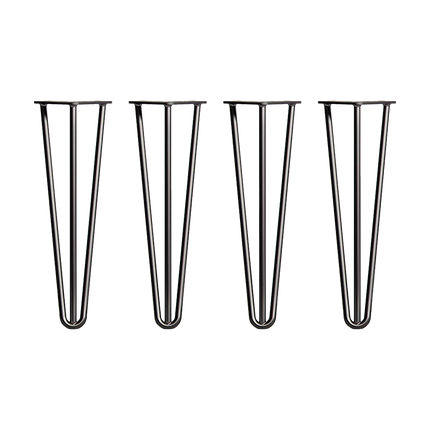 Set of 4 Industrial 3-Rod Retro Hairpin Table Legs 12mm Steel Bench Desk - 41cm Black