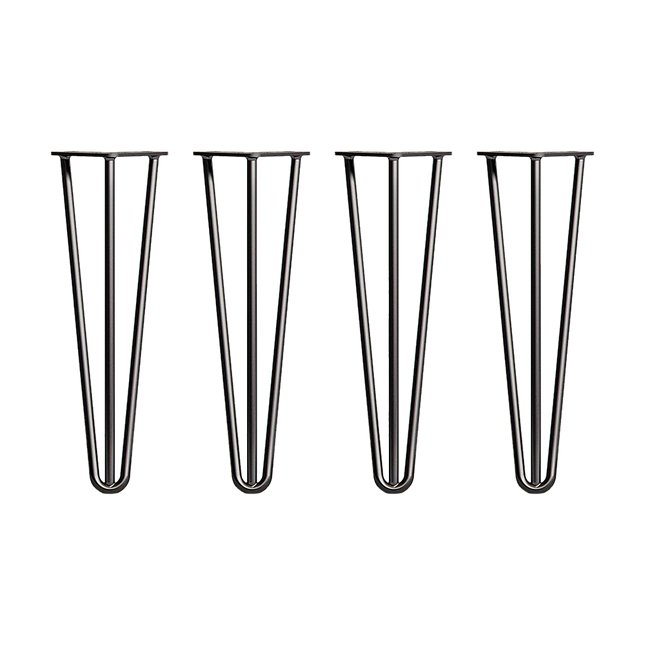 Set of 4 Industrial 3-Rod Retro Hairpin Table Legs 12mm Steel Bench Desk - 41cm Black