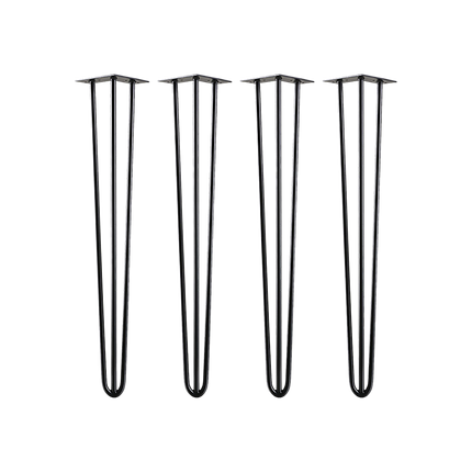 Set of 4 Industrial 3-Rod Retro Hairpin Table Legs 12mm Steel Bench Desk - 71cm Black