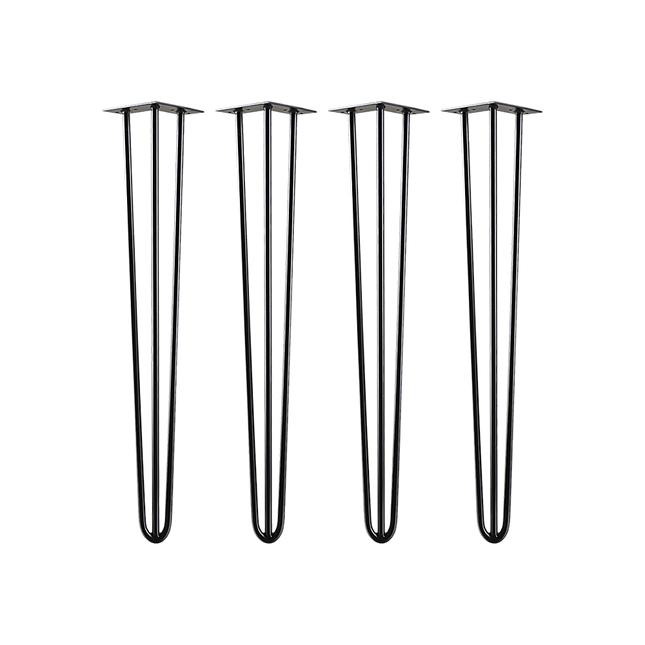 Set of 4 Industrial 3-Rod Retro Hairpin Table Legs 12mm Steel Bench Desk - 71cm Black