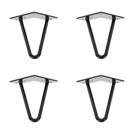 Set of 4 Industrial Retro Hairpin Table Legs 12mm Steel Bench Desk - 11cm Black