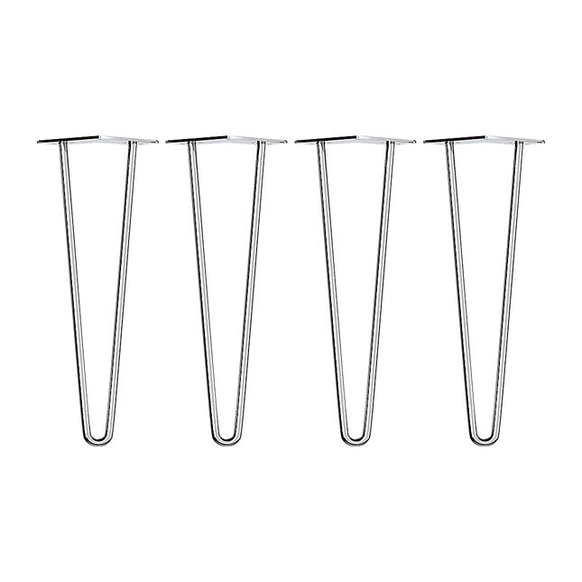 Set of 4 Chrome Retro Hairpin Table Legs 12mm Steel Bench Desk - 41cm