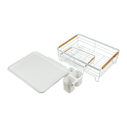Metal Dish Drying Rack Drainboard Holder Tray Kitchen Plates Cutlery Wood Handle