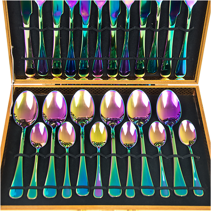 24pcs Stainless Steel Cutlery Set Rainbow Fork Knife Spoon Family Tea Cafe Dinner