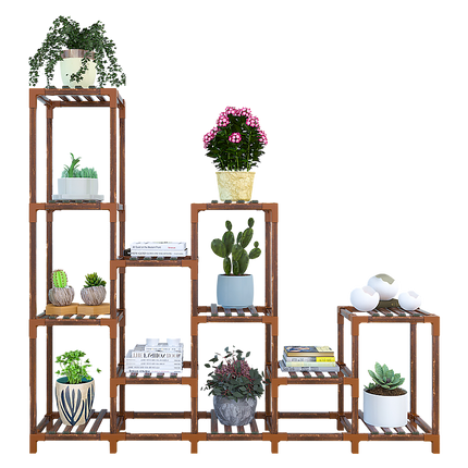 Indoor Outdoor Garden Plant Stand Planter Flower Pot Shelf Wooden Shelving - 12 Shelves