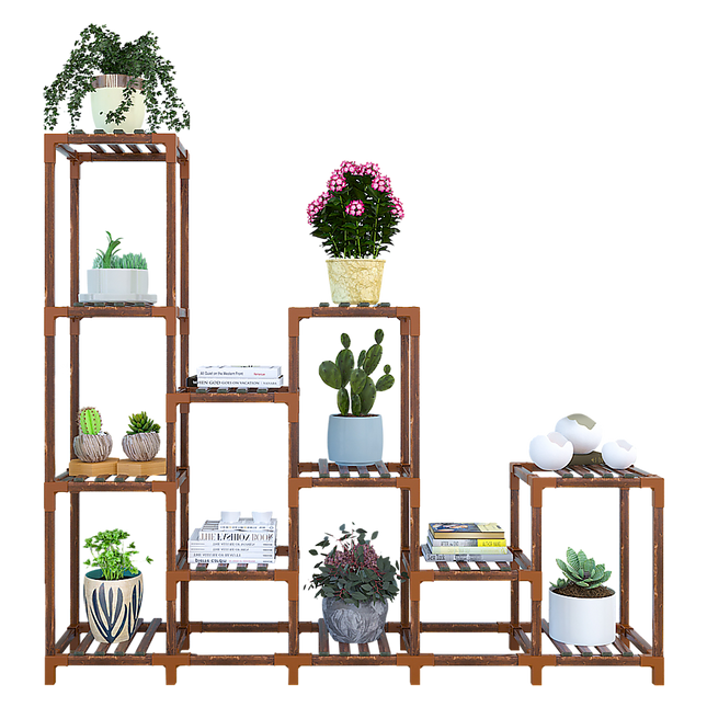 Indoor Outdoor Garden Plant Stand Planter Flower Pot Shelf Wooden Shelving - 12 Shelves
