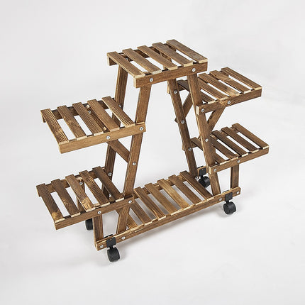Wood Plant Stand Indoor Outdoor Carbonized Triangle Corner Plant Rack