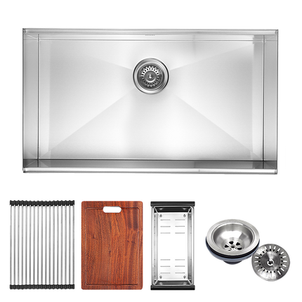 BRIENZ 32-inch Nano Workstation Ledge Undermount 16 Gauge Stainless Steel Kitchen Sink Single Bowl