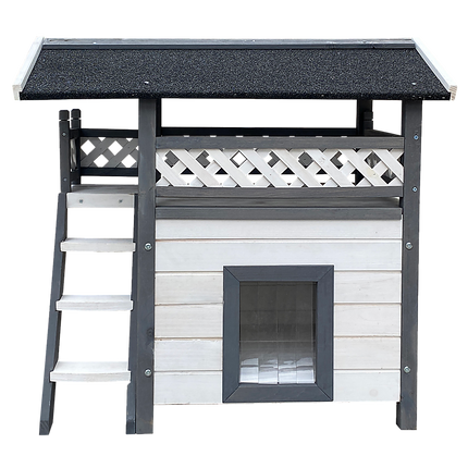 Cat House Weatherproof 2-Story Indoor Outdoor Wooden Shelter Bitumen Roof