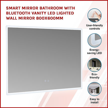 Smart Mirror Bathroom Vanity LED Lighted Wall Mirror 800x600mm