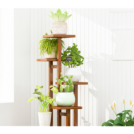 5 Tiers Vertical Bamboo Plant Stand Staged Flower Shelf Rack Outdoor Garden