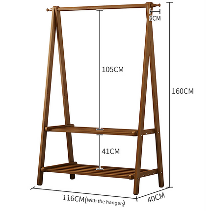 Portable Clothes Rack Coat Garment Stand Bamboo Rail Hanger Airer Closet