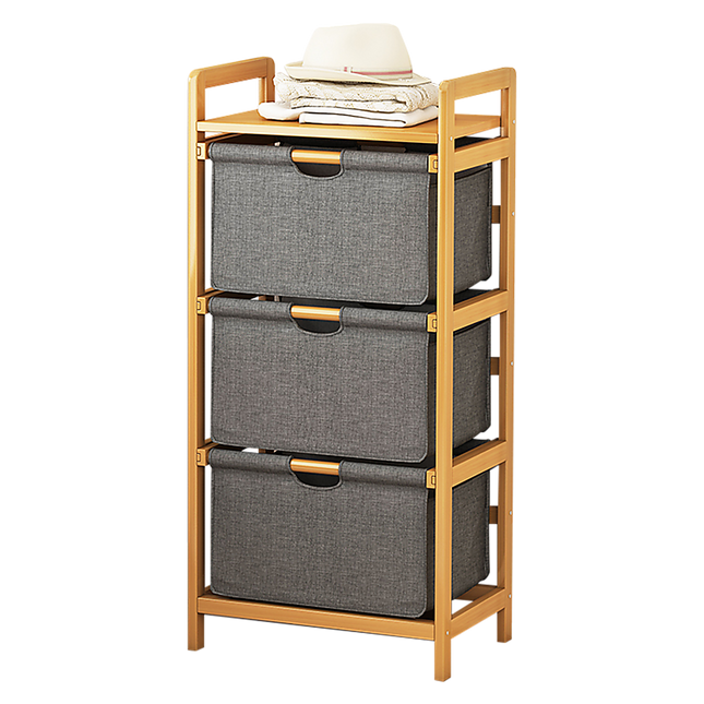 Bamboo Shelf with Storage Hamper - Wooden Bamboo Removable Bags