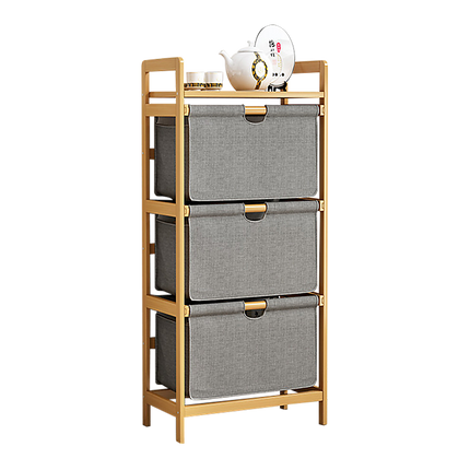 Bamboo Shelf with Storage Hamper - Wooden Bamboo Removable Bags