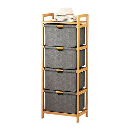Bamboo Shelf with Storage Hamper - Wooden Bamboo Removable Bags