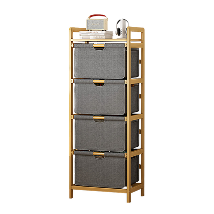 Bamboo Shelf with Storage Hamper - Wooden Bamboo Removable Bags