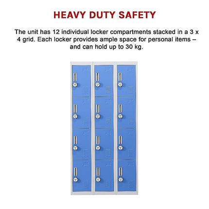12-Door Locker for Office Gym Shed School Home Storage - 4-Digit Combination Lock