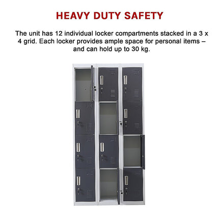 12-Door Locker for Office Gym Shed School Home Storage - Standard Lock with Keys