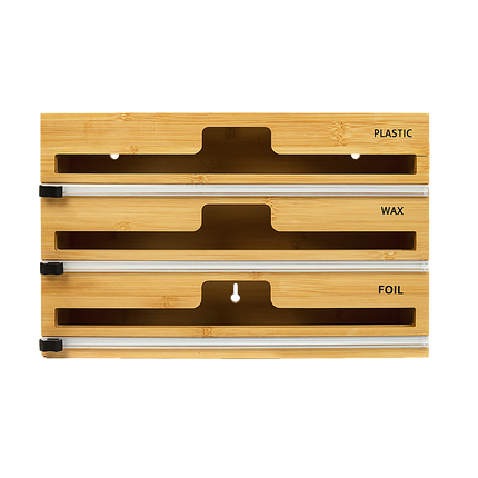 3 Grids Bamboo Food Wrap Dispenser Cutter Foil Cling Film Storage Holder Box Kitchen