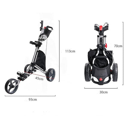 Golf Club Buggy Trolley Cart Compact Foldable 3 Wheel