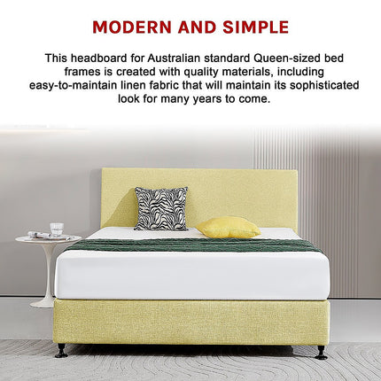 Linen Fabric Queen Bed Deluxe Headboard Bedhead - Sulfur Yellow