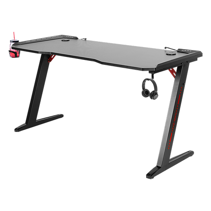 LED Gaming Desk Computer Table Adjustable w/Cup Holder Headphone Hook Cable Hole