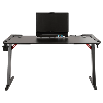 LED Gaming Desk Computer Table Adjustable w/Cup Holder Headphone Hook Cable Hole