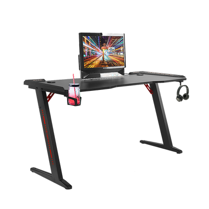 LED Gaming Desk Computer Table Adjustable w/Cup Holder Headphone Hook Cable Hole