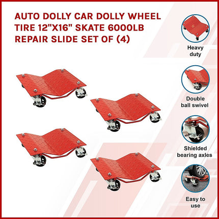 Auto Dolly Car Dolly Wheel Tire 12"x16" Skate 6000lb Repair Slide Set of (4)