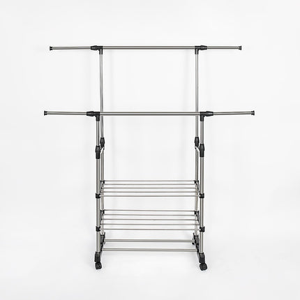Heavy Duty Commercial Garment Rack Double Bar Rolling Collapsible Clothing Shelf
