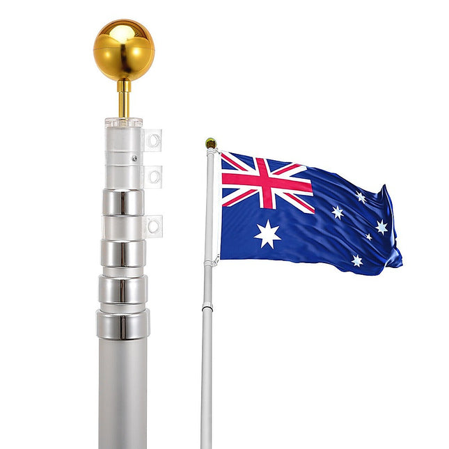 9.1m Flag Pole Kit Telescopic Heavy Duty 16 Gauge Aluminium with Flag
