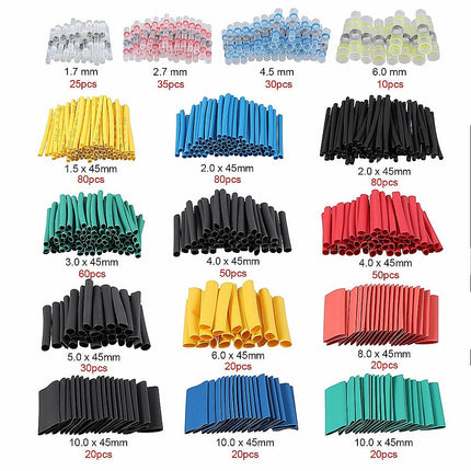 630pc Set Mixed Heat Shring Solder Seal Butt Wire Connectors Tubing Sleeving