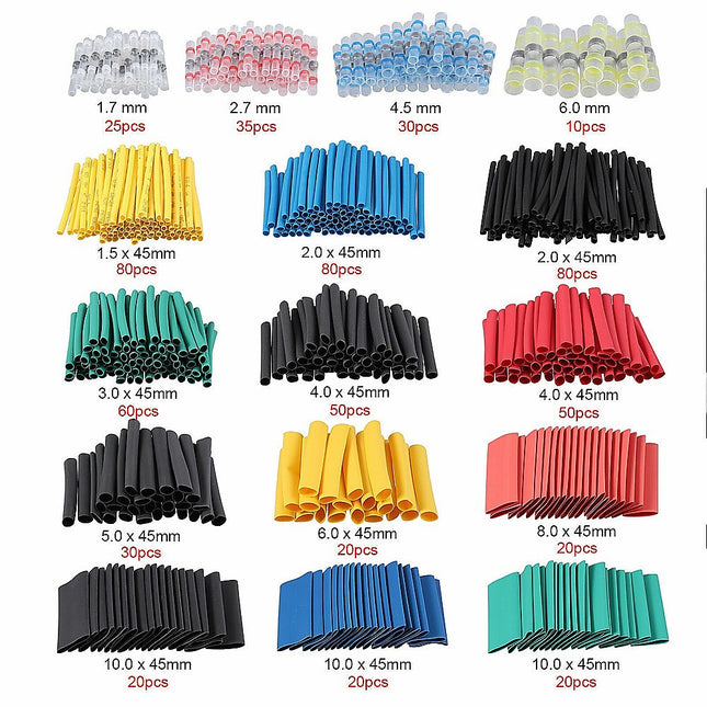 630pc Set Mixed Heat Shring Solder Seal Butt Wire Connectors Tubing Sleeving