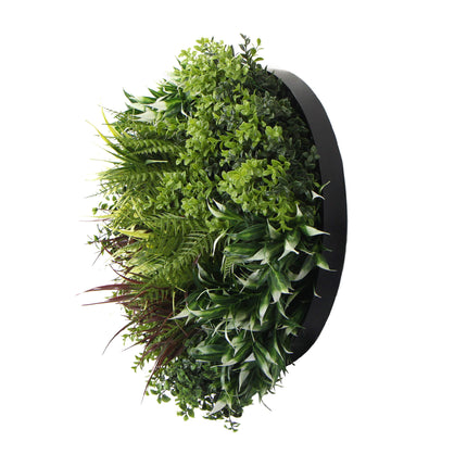Slimline Artificial Green Wall Disc Art 50cm Green Field UV Resistant (Black)