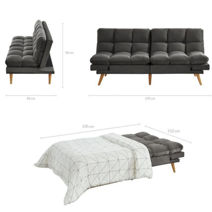 Alexa 3 Seater Velvet Sofa Bed Futon Charcoal