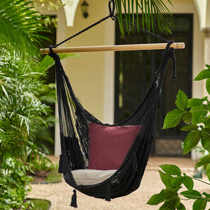 Mayan Legacy Extra Large Outdoor Cotton Mexican Hammock Chair in Black Colour