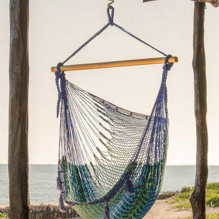Mayan Legacy Extra Large Outdoor Cotton Mexican Hammock Chair in Caribe Colour