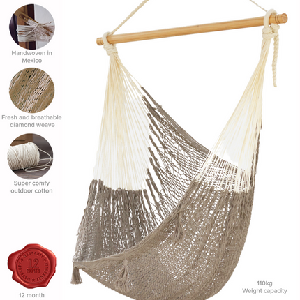 Mayan Legacy Extra Large Outdoor Cotton Mexican Hammock Chair in Dream Sands Colour