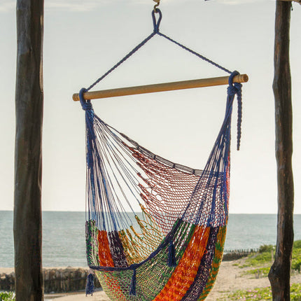 Mayan Legacy Extra Large Outdoor Cotton Mexican Hammock Chair in Mexicana Colour