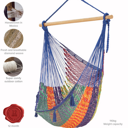 Mayan Legacy Extra Large Outdoor Cotton Mexican Hammock Chair in Mexicana Colour