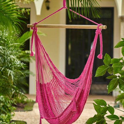 Mayan Legacy Extra Large Outdoor Cotton Mexican Hammock Chair in Mexican Pink Colour