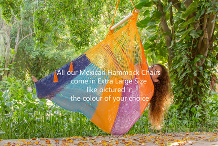 Mayan Legacy Extra Large Outdoor Cotton Mexican Hammock Chair in Rainbow Colour