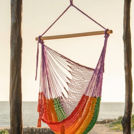 Mayan Legacy Extra Large Outdoor Cotton Mexican Hammock Chair in Rainbow Colour